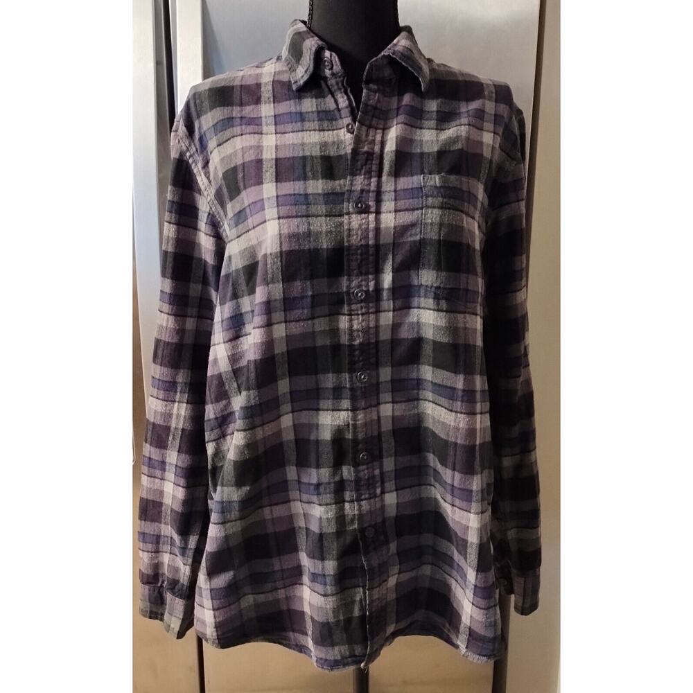 Ladies Lng Sleeve Club Room Slim Fit 100% Cotton Button Shirt Size L Plaid Multi